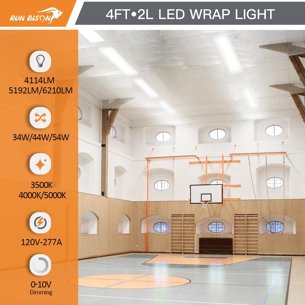 4 ft. 54-Watt White Integrated LED Wraparound Light Shop Light 3500/4000/5000K And 4114/5192/6210Lumens - Hercitys