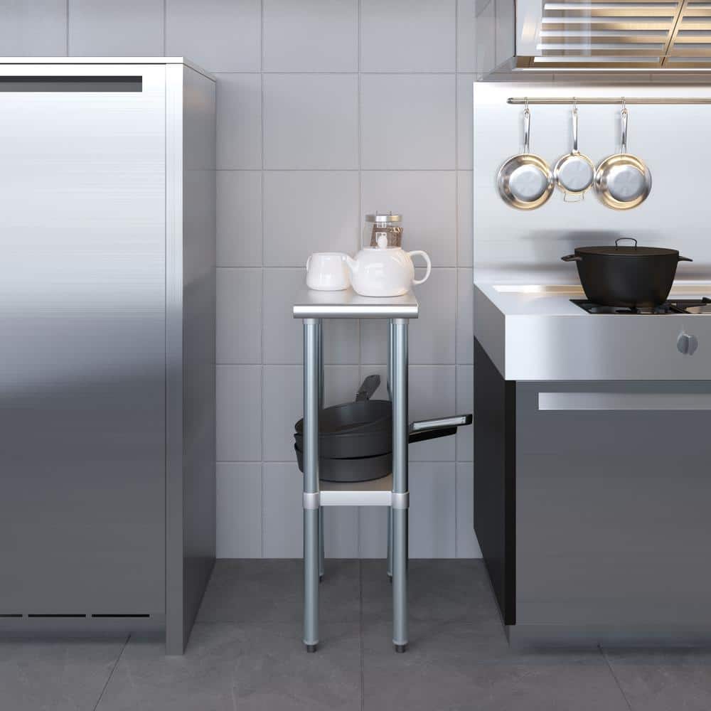 24 in. x 12 in. Stainless Steel Kitchen Utility Table with Adjustable Bottom Shelf - Hercitys