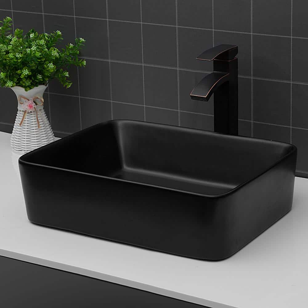 19 in. Framhouse Single Bowl in Black Ceramic Rectangular Vessel Bathroom, Modern 19 in. x 15 in. Framhouse Kitchen Sink - Hercitys
