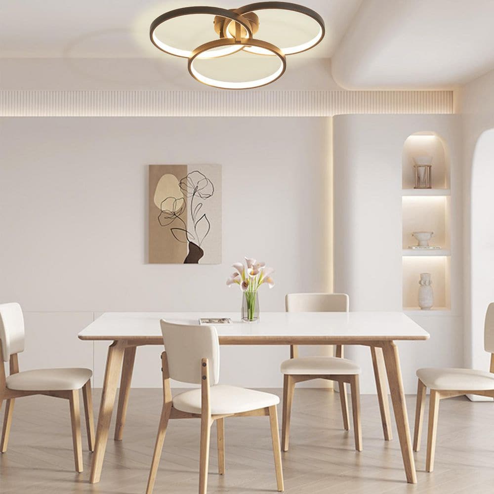 20 in. Modern Black LED Ceiling Light, 3-Ring Flush Mount Fixture for Living Room, Bedroom, or Dining Room - Hercitys