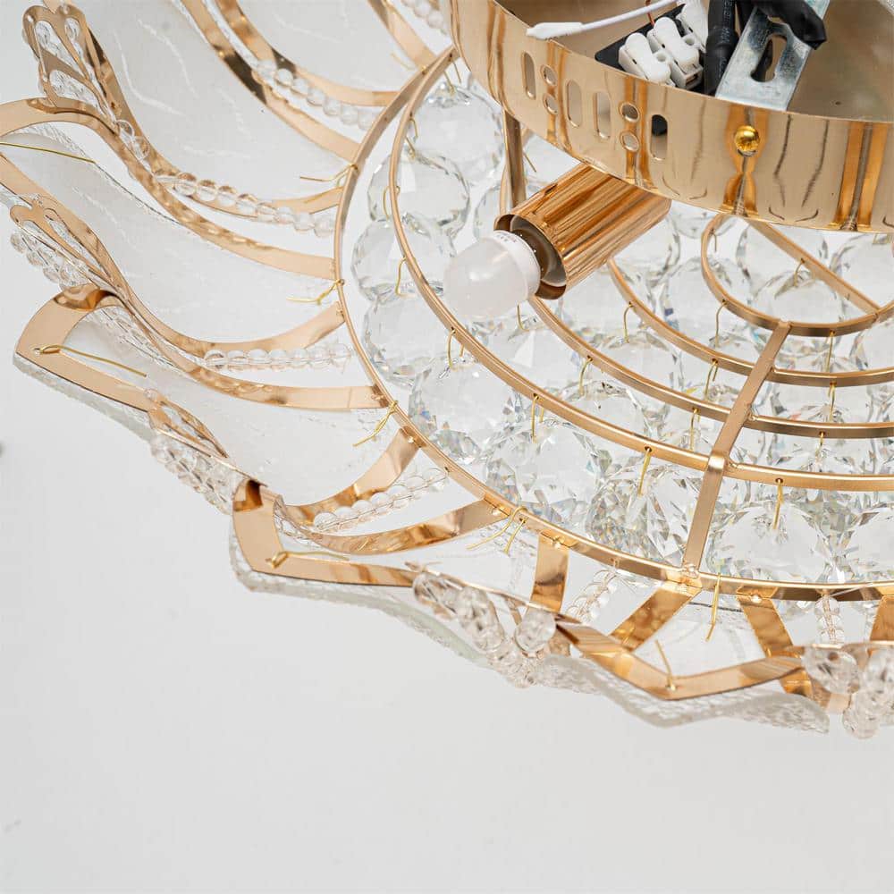 23 in. 7-Light Modern Gold Lotus Flower Shape Flush Mount Ceiling Lamp with Remote Control - Hercitys