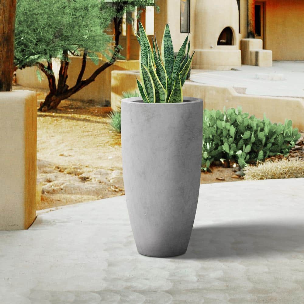 24 in. H Tall Raw Concrete Planter, Large Outdoor Plant Pot, Modern Tapered Flower Pot for Garden - Hercitys