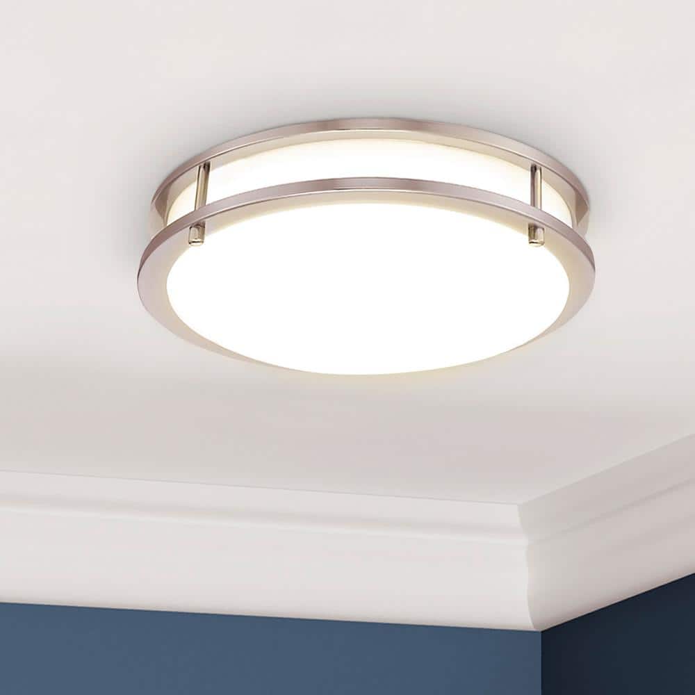 14 in. Satin Nickel LED Ceiling Mount Fixture, 5 CCT 2700K-5000K, 2100 Lumens, Dimmable - Hercitys