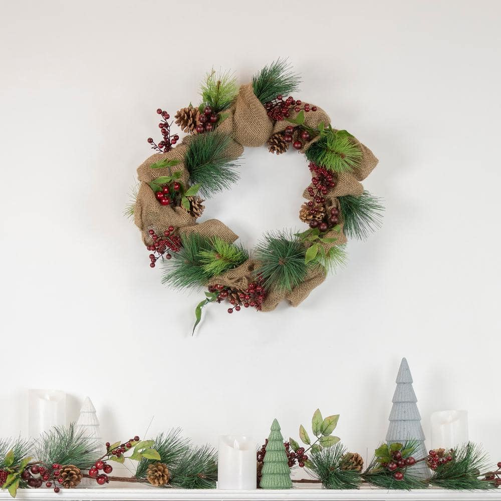 54 in. Unlit Snow Dusted Pine Cones Berries and Long Pine Needles Artificial Christmas Garland - Hercitys