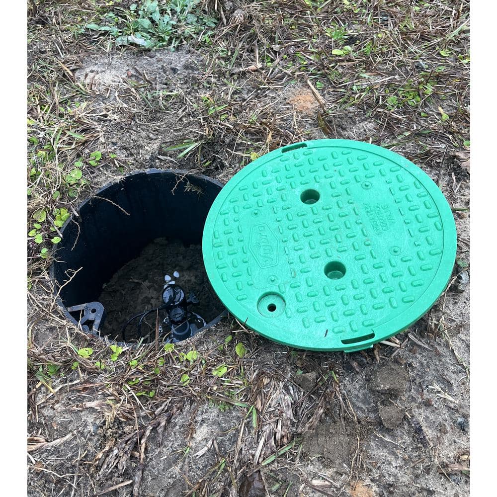 10 in. Round Irrigation Valve Box and Lid, Black Box, Green Lid - Hercitys