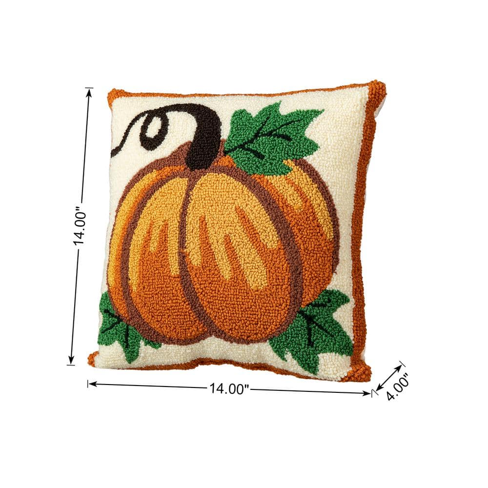 14 in. H Fall Hooked Pumpkin Pillow - Hercitys