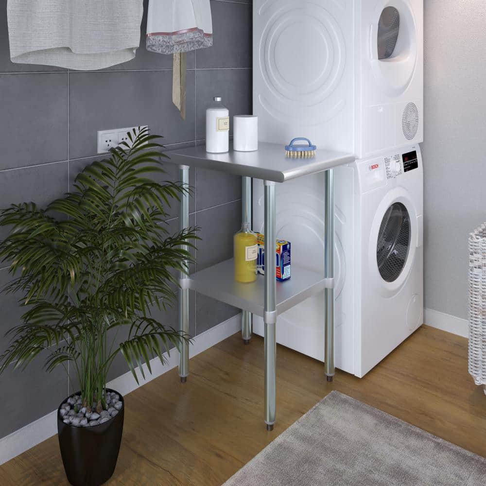 24 in. x 18 in. Stainless Steel Kitchen Utility Table with Adjustable Bottom Shelf - Hercitys