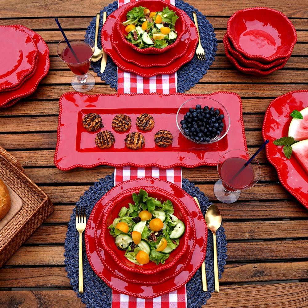 12-Piece Melamine Perlette Red Melamine Dinnerware Set - Hercitys