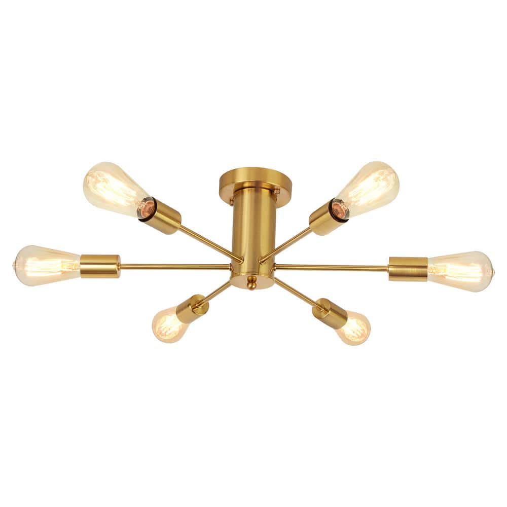 21.84 in. 6-Light Gold Sputnik Transitional Flush Mount Ceiling Lights - Hercitys