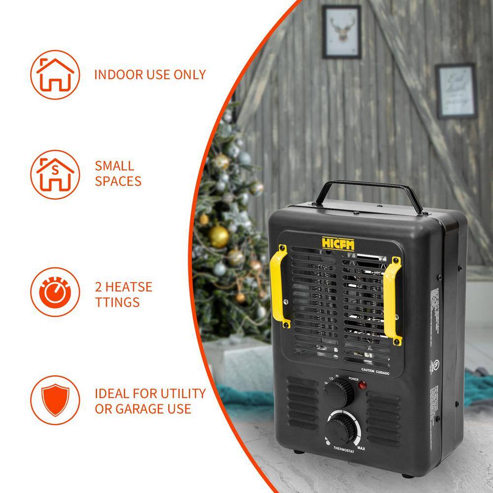 1500-Watt 15.5 in. Electric Convection Fan Space Heater with Thermostat, Stay Cool Durable Metal Housing, Black - Hercitys