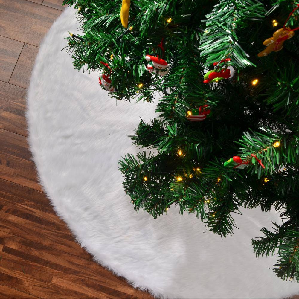 4 ft. L White Faux Fur Christmas Tree Skirt - Hercitys