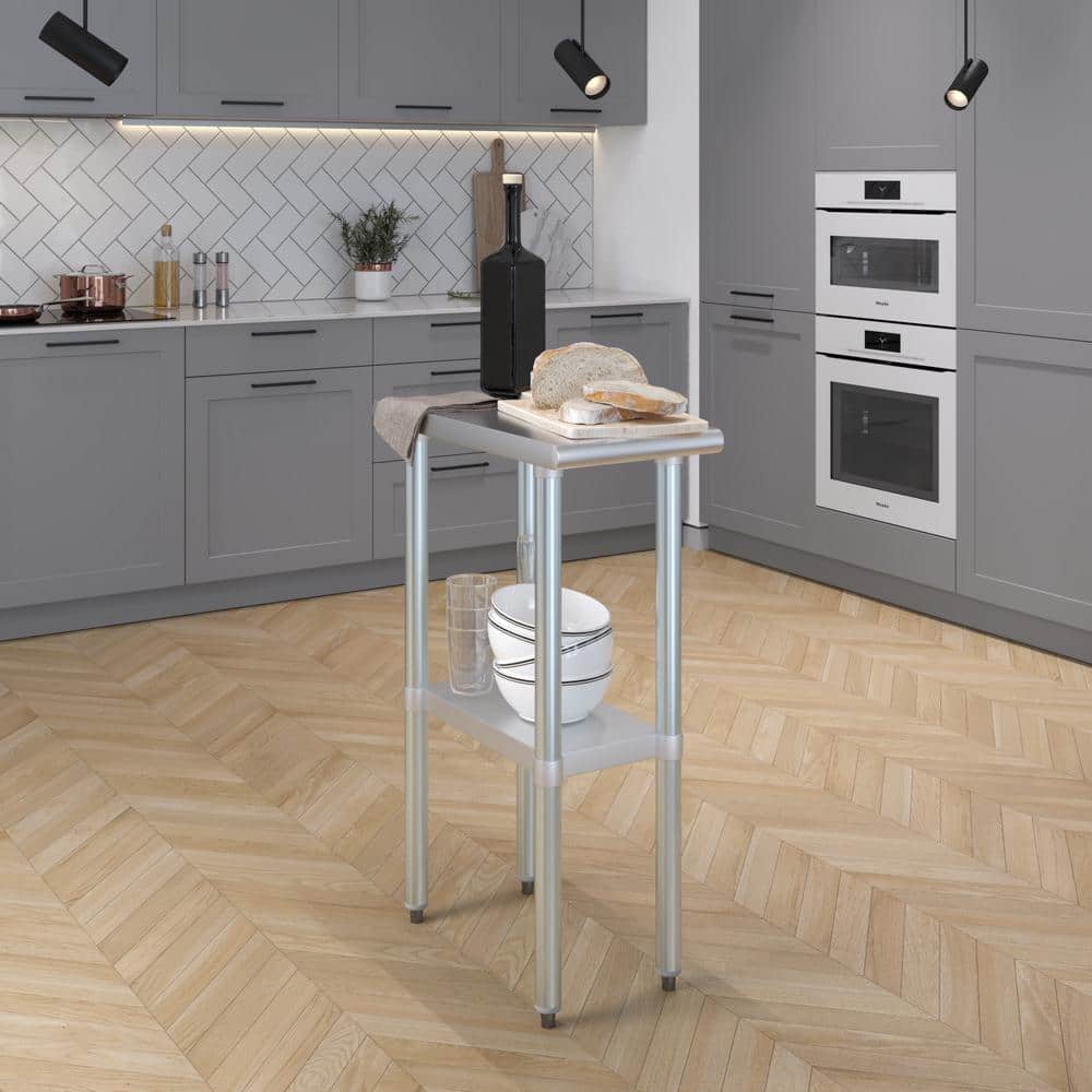 24 in. x 12 in. Stainless Steel Kitchen Utility Table with Adjustable Bottom Shelf - Hercitys