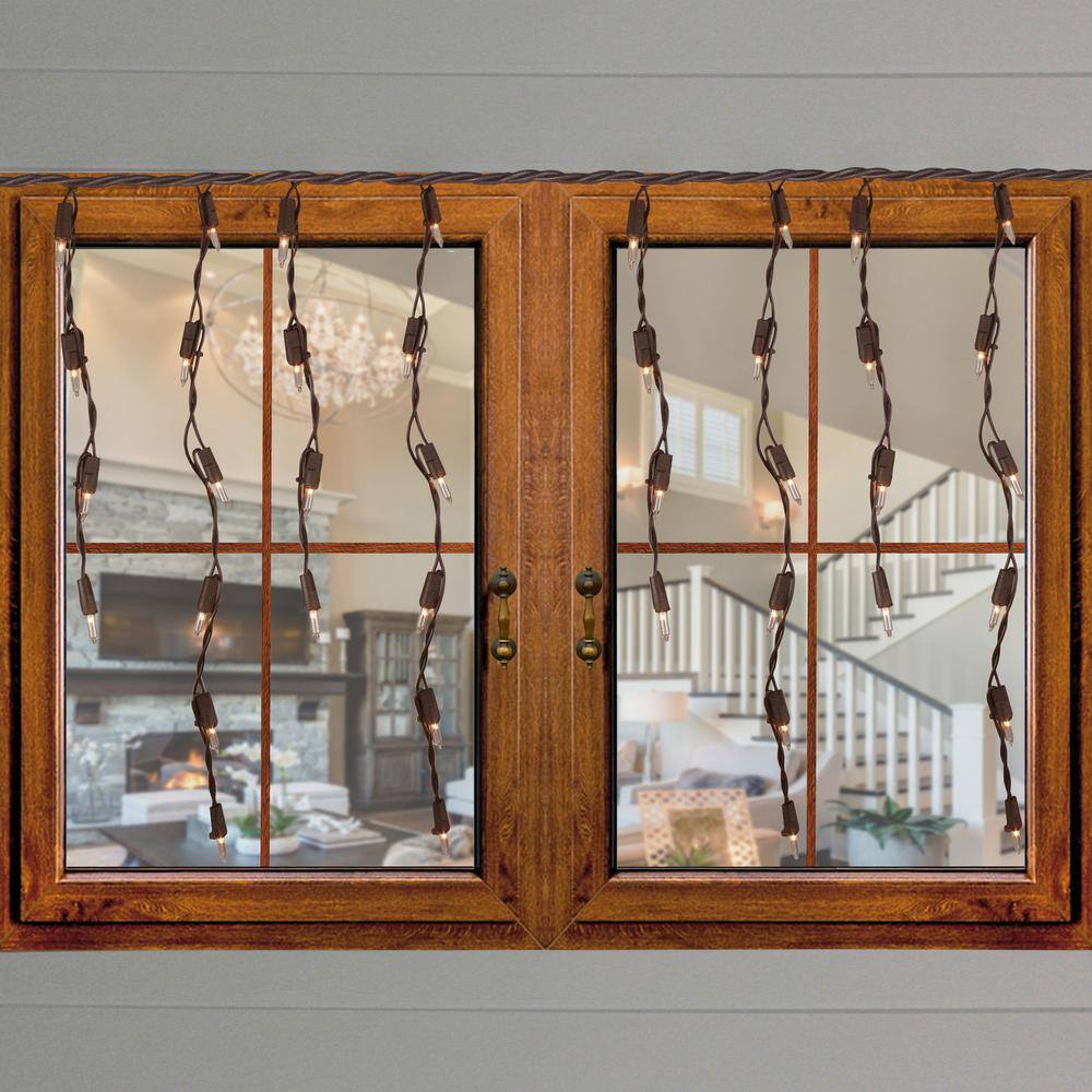 3.5 ft. Brown Wire 100-Count Clear Mini Icicle Christmas Light - Hercitys