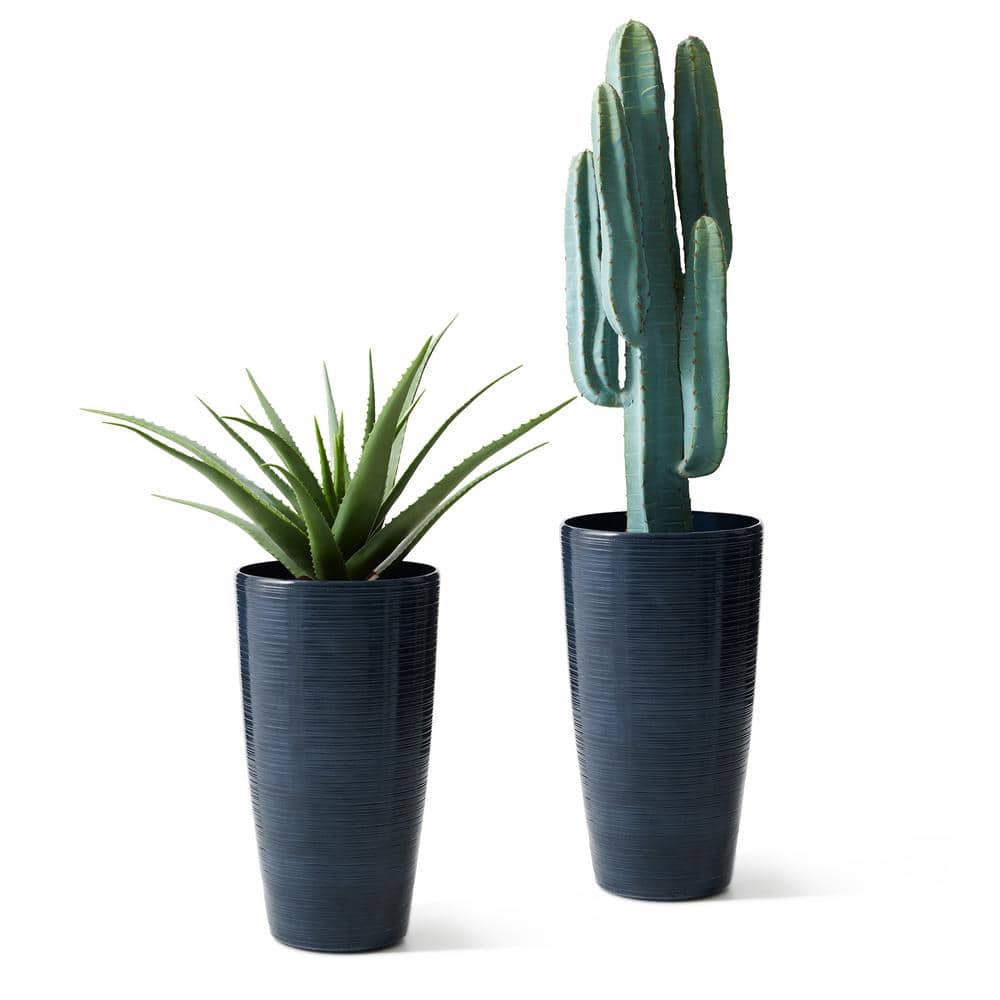 22.5 in. H Oversized Turquoise Eco-Friendly Resin and Stone Faux Ceramic Textured Tall Planter (2-Pack) - Hercitys