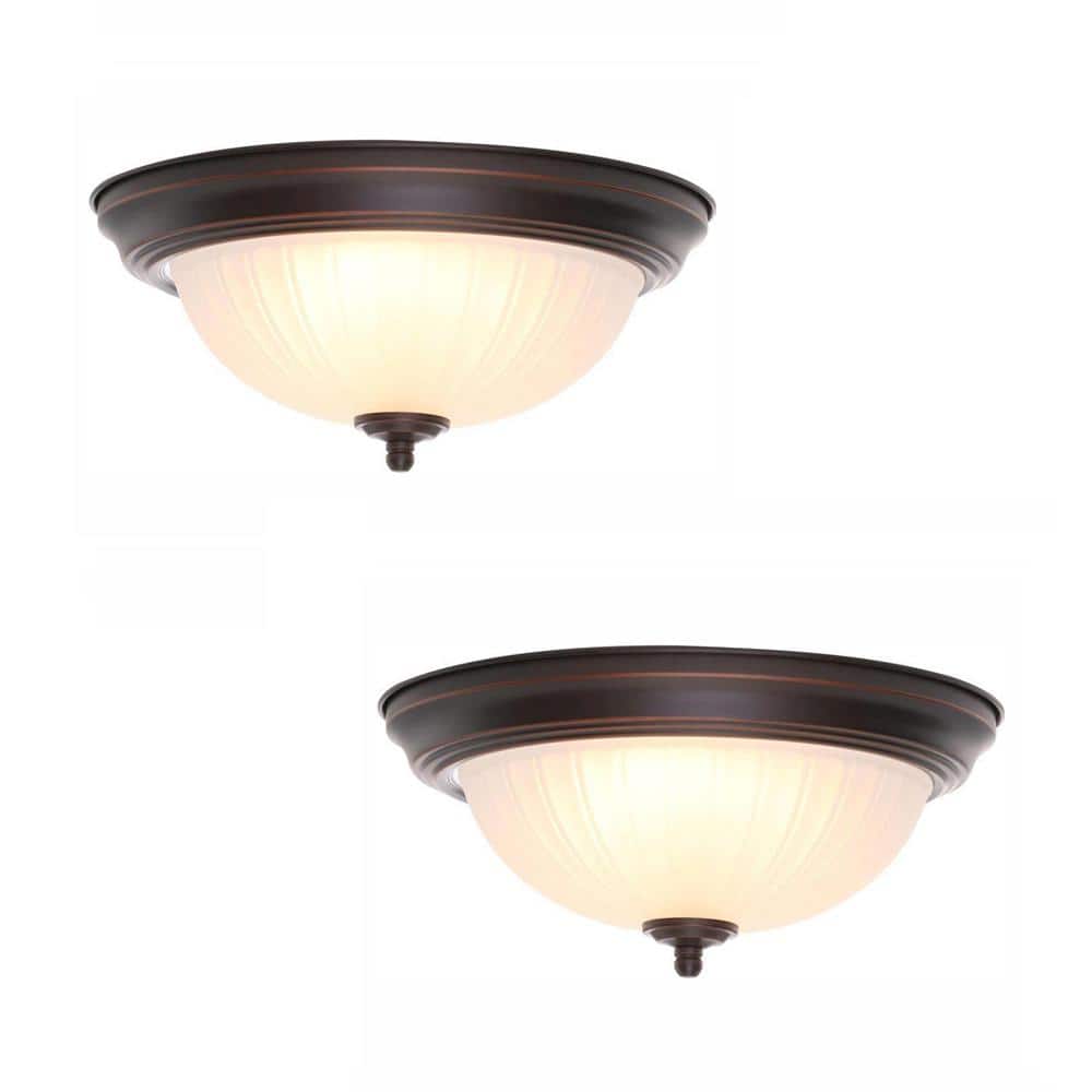11 in. 100-Watt Equivalent Oil-Rubbed Bronze Integrated LED Flush Mount with Frosted Glass Shade (2-Pack) - Hercitys