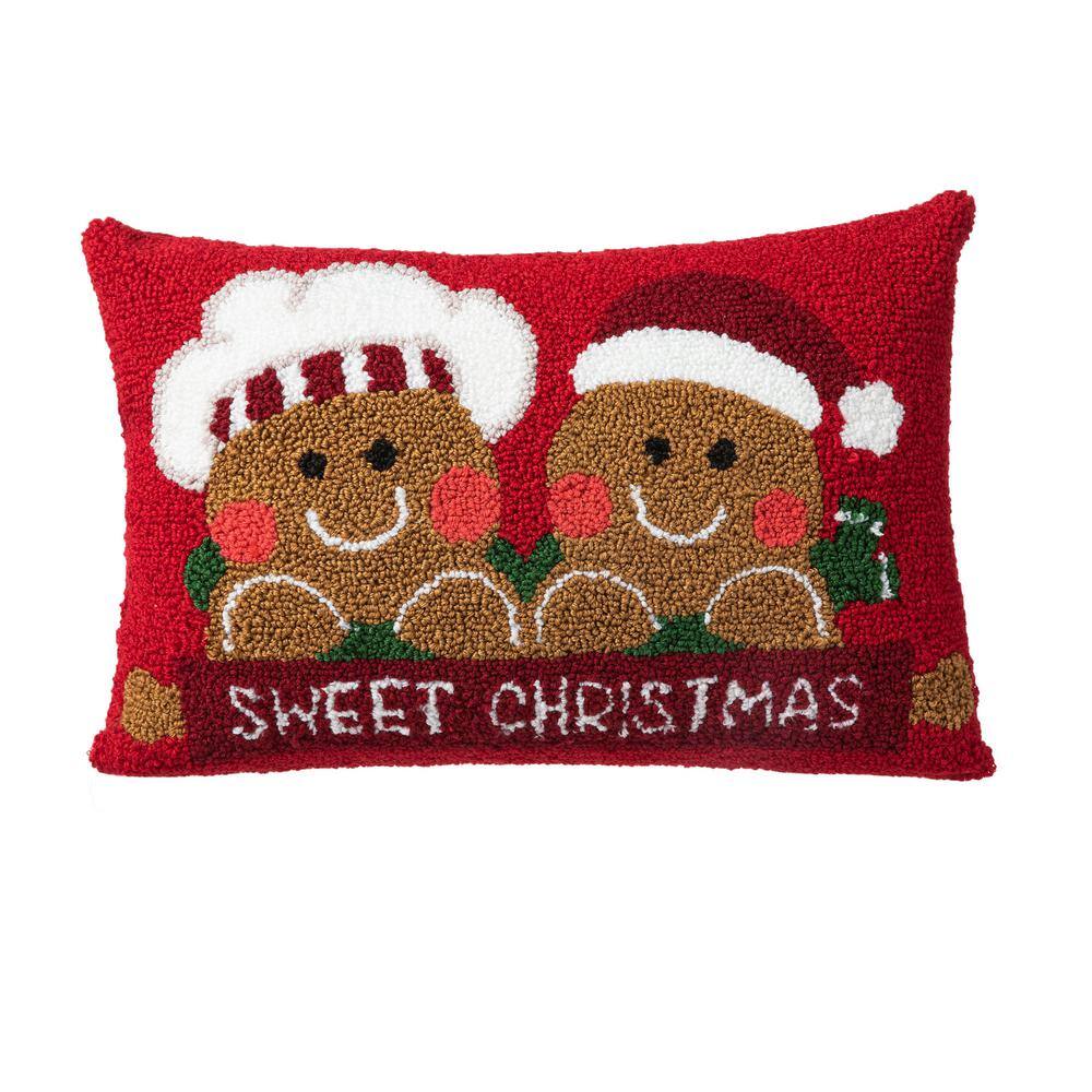 12 in. H Hooked Gingerbread Boy and Girl Pillow - Hercitys