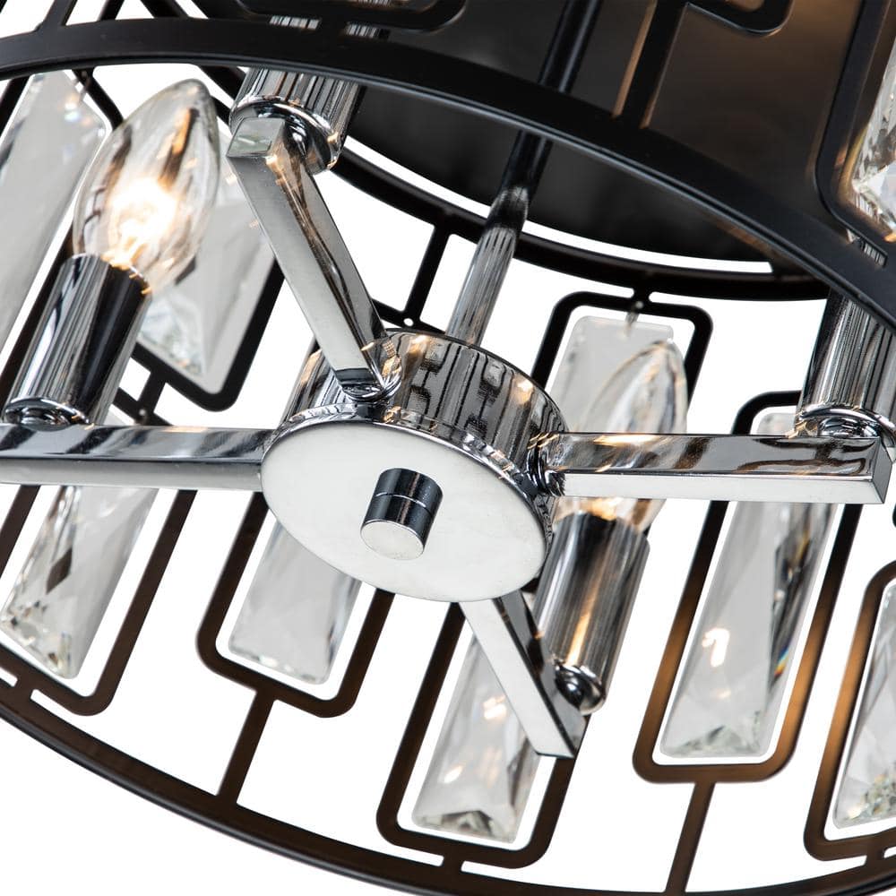 13 in. 4-Light Black Flush Mount with Clear Crystals - Hercitys