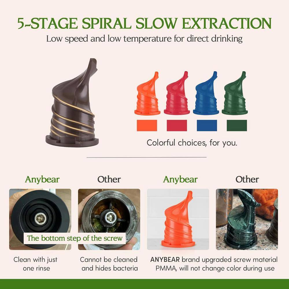 200-Watt Masticating Juicer 4.3 in. Large Feed Chute Fit Whole Fruits Vegetables - Hercitys