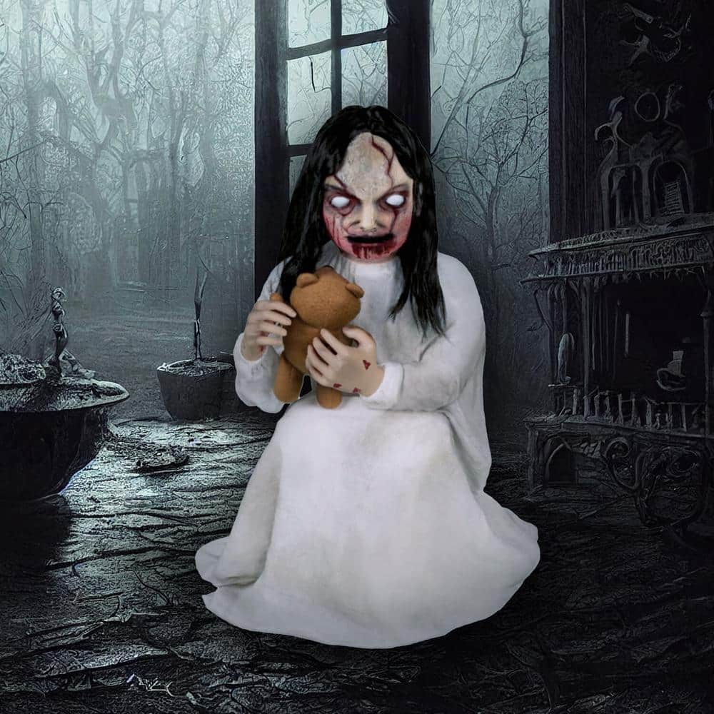 42 in. Motion-Activated Lunging Lily the Demonic Zombie Girl by Tekky, Premium Talking Halloween Animatronic - Hercitys