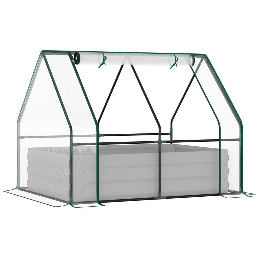 50 in. W x 37.5 in. D x 36 in. H Outdoor Clear Galvanized Raised Greenhouse Garden Bed with 2 Roll-Up Windows - Hercitys