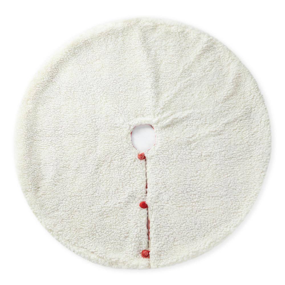 48 in. D Red and White Plaid Reversible Sherpa/Flannel Christmas Tree Skirt - Hercitys