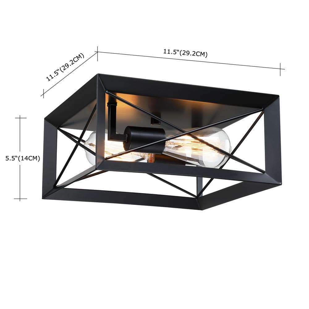 2 Pack 2-Light 12 in. Square Flush Mount Light Fixtures with Matte Black Finish - Hercitys