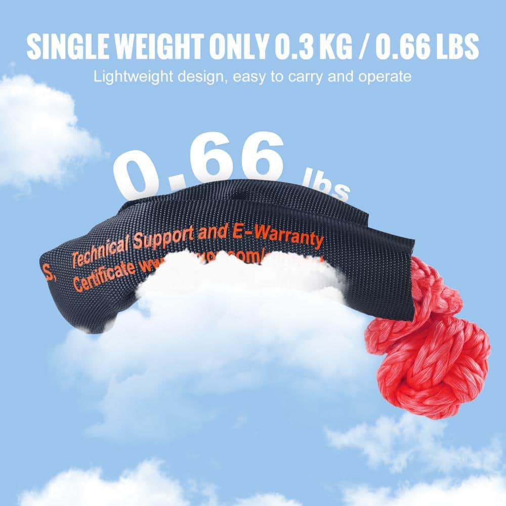 2x Synthetic Soft Shackle Cables 1/2 in. x 22 in. 20 T Breaking Strength Recovery Tow Shackles Tow Rope Red - Hercitys