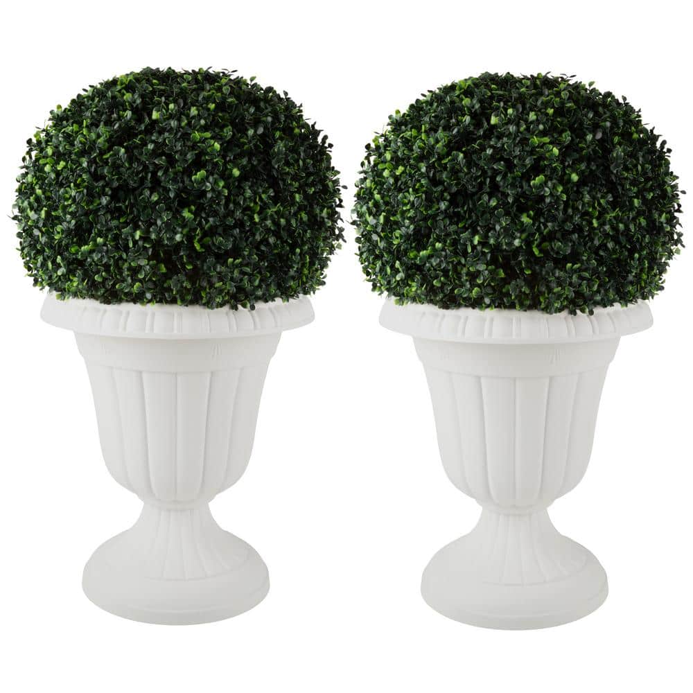 16 in. W x 18 in. H-in. Plastic Urn Planter 2-Pack, White - Hercitys