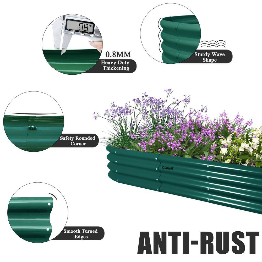 144 in. x 24 in. x 12 in. Outdoor Green Oval Galvanized Steel Raised Garden Beds with Gopher Wire Mesh and Ground Nails - Hercitys