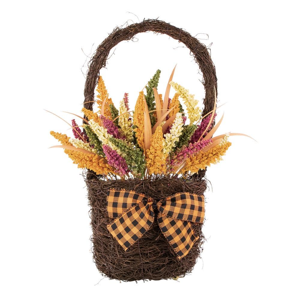 22 in. Autumn Harvest Hanging Basket with Artificial Fall Foliage - Hercitys