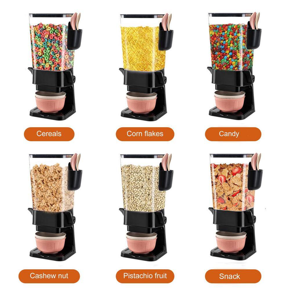2-Piece Black Dry Food Dispenser, Countertop Cereal Dispenser with Bowls, Spoons and Cutlery Box - Hercitys
