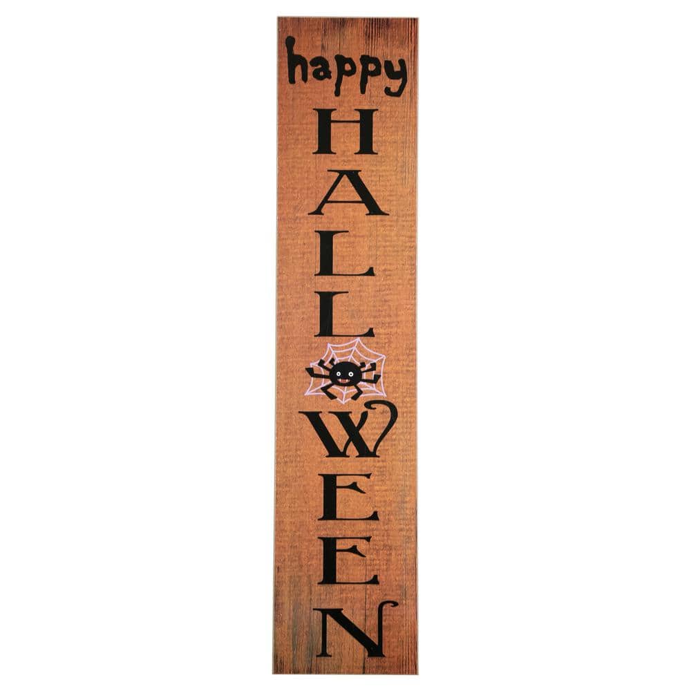 36 in. Orange Happy Halloween with Spider Wooden Porch Board Sign Decoration - Hercitys