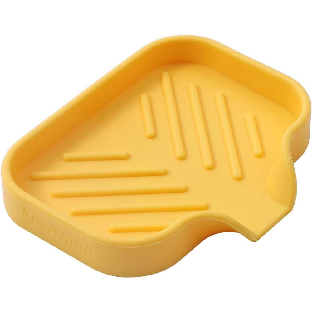 2pc 4.9 in. Silicone Bathroom Soap Dishes with Drain and Kitchen Sink Organizer Sponge Holder, Dish Soap Tray Yellow - Hercitys