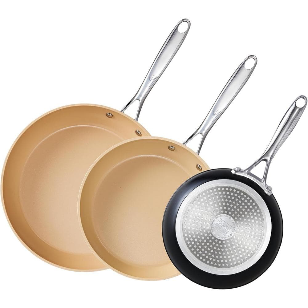 3-Piece 8-inch/9.5-inch/11-inch Hard Anodized Ceramic Nonstick Frying Pan Set, Induction Cookware Egg Omelette Pan - Hercitys