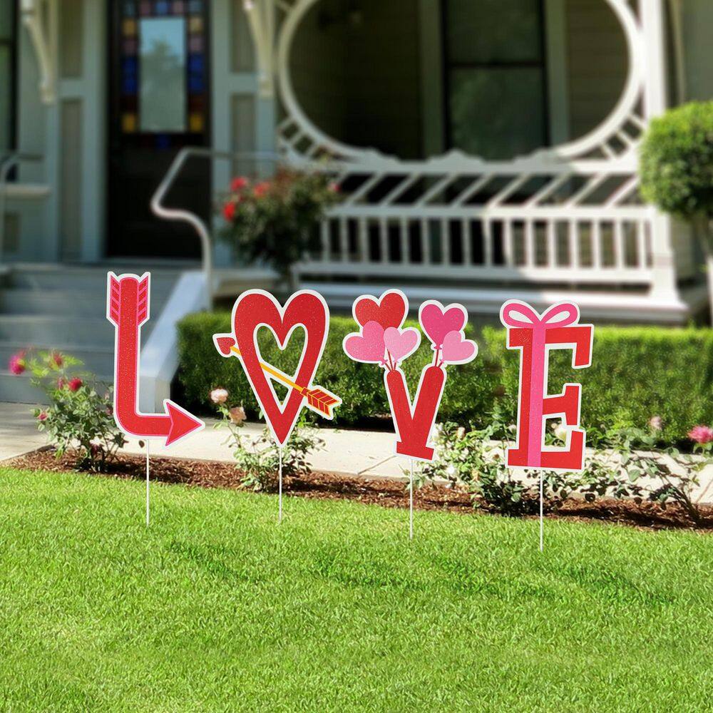 28 in. H Valentine’s Metal LOVE Yard Stake(KD, 2 Function) (Set of 4) - Hercitys