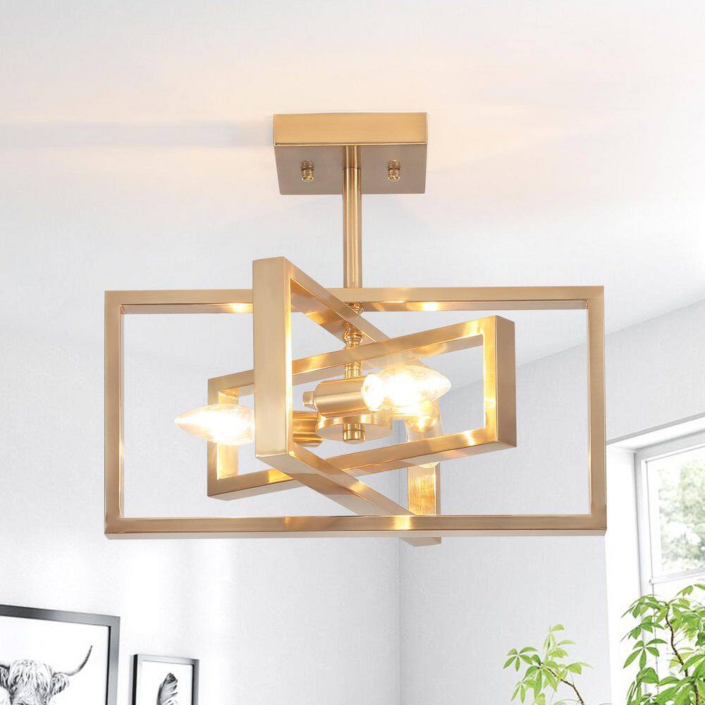 15.8 in. 3-Light Brass Semi- Flush Mount - Hercitys