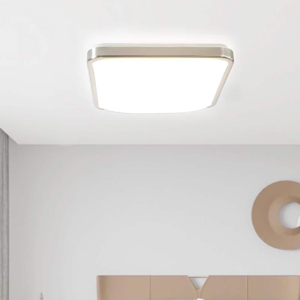14 in. Brushed Nickel Dimmable LED Square Flush Mount Ceiling Light 4000K - Hercitys