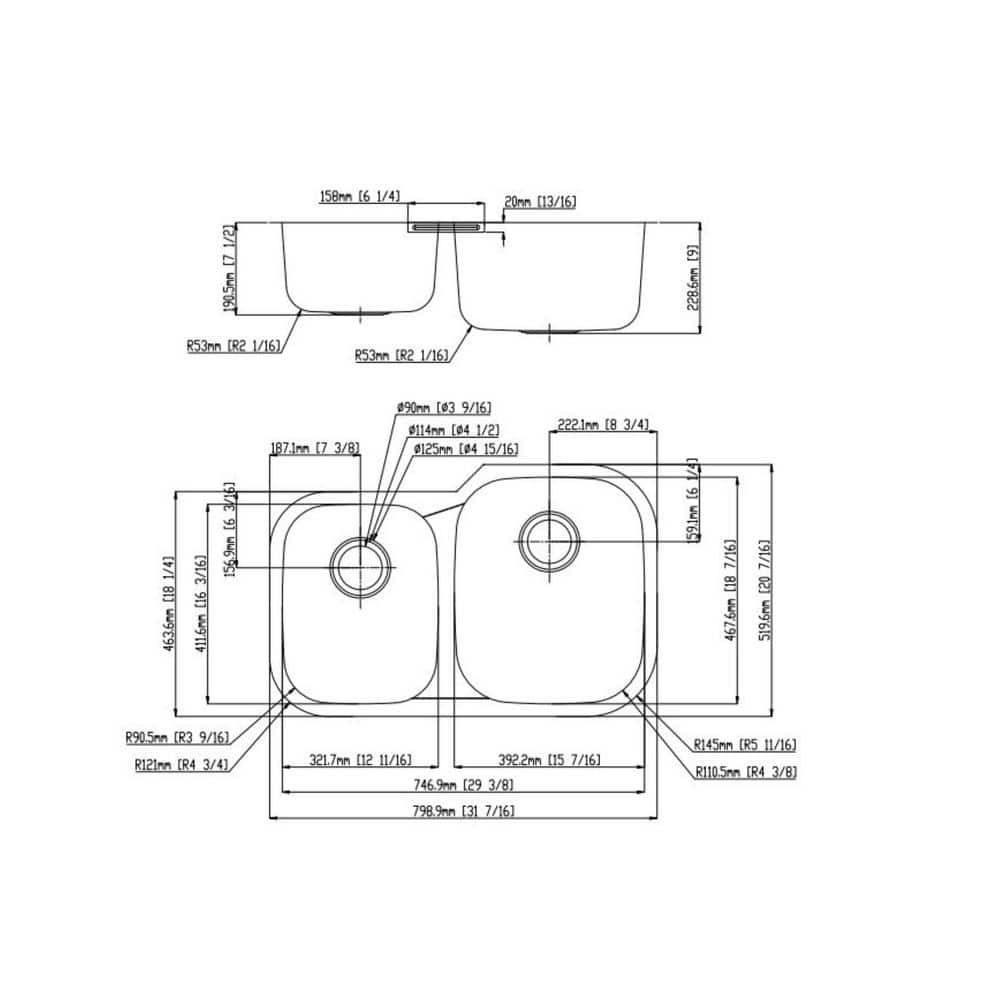 31.5 in. 40/60 Double Bowl Undermount 18 Gauge Stainless Steel Kitchen Sink - Hercitys