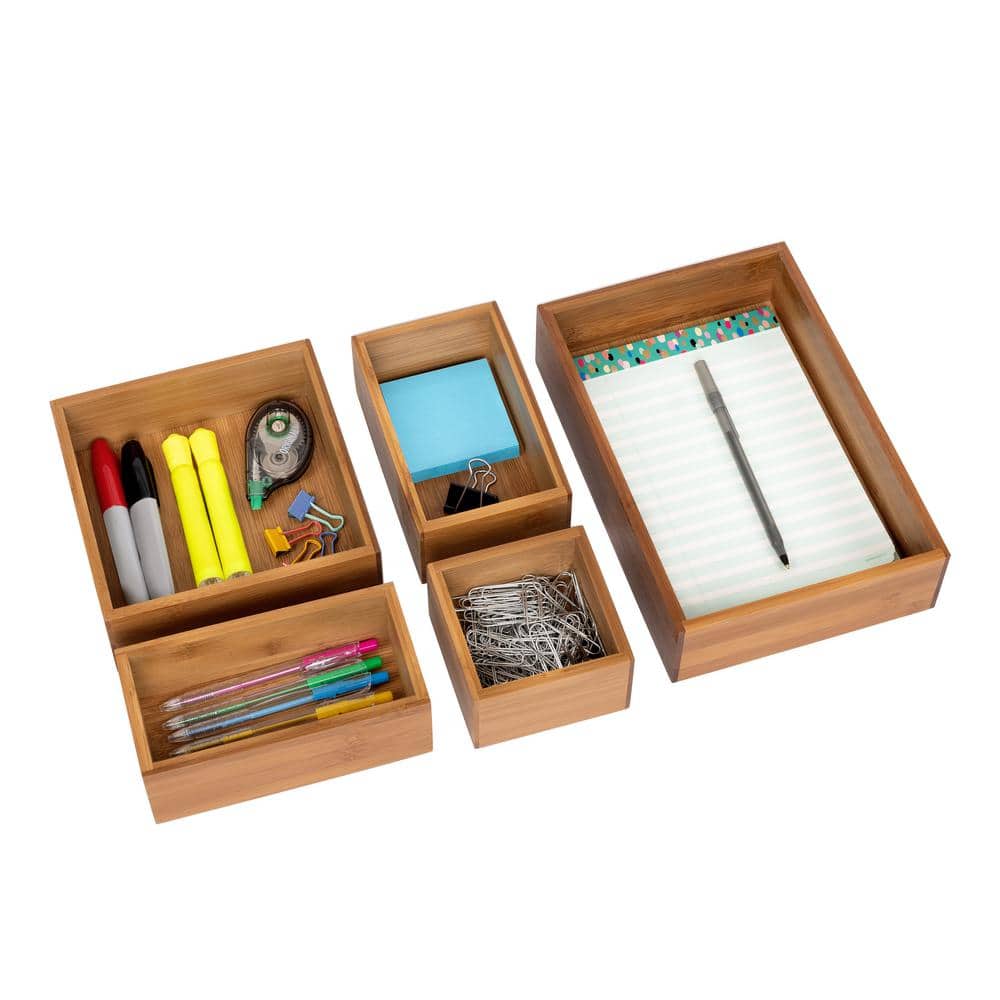5-Piece Bamboo Storage Box Drawer Organizer Set - Hercitys