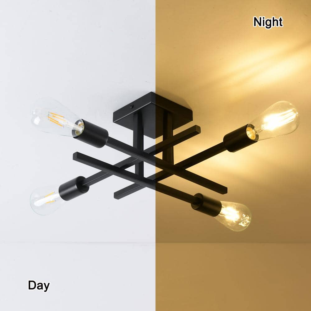 18.11 in. 4-Light Black Modern Sputnik Semi- Flush Mount Ceiling Lights with No Bulbs Included - Hercitys
