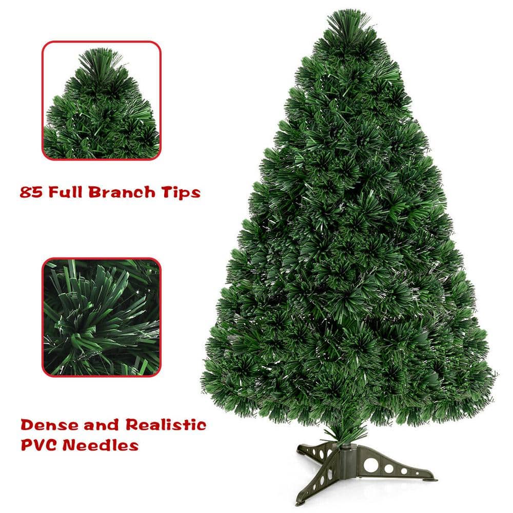 3 ft. Pre-Lit Fiber Optic Artificial PVC Christmas Tree Tabletop with Plastic Stand - Hercitys