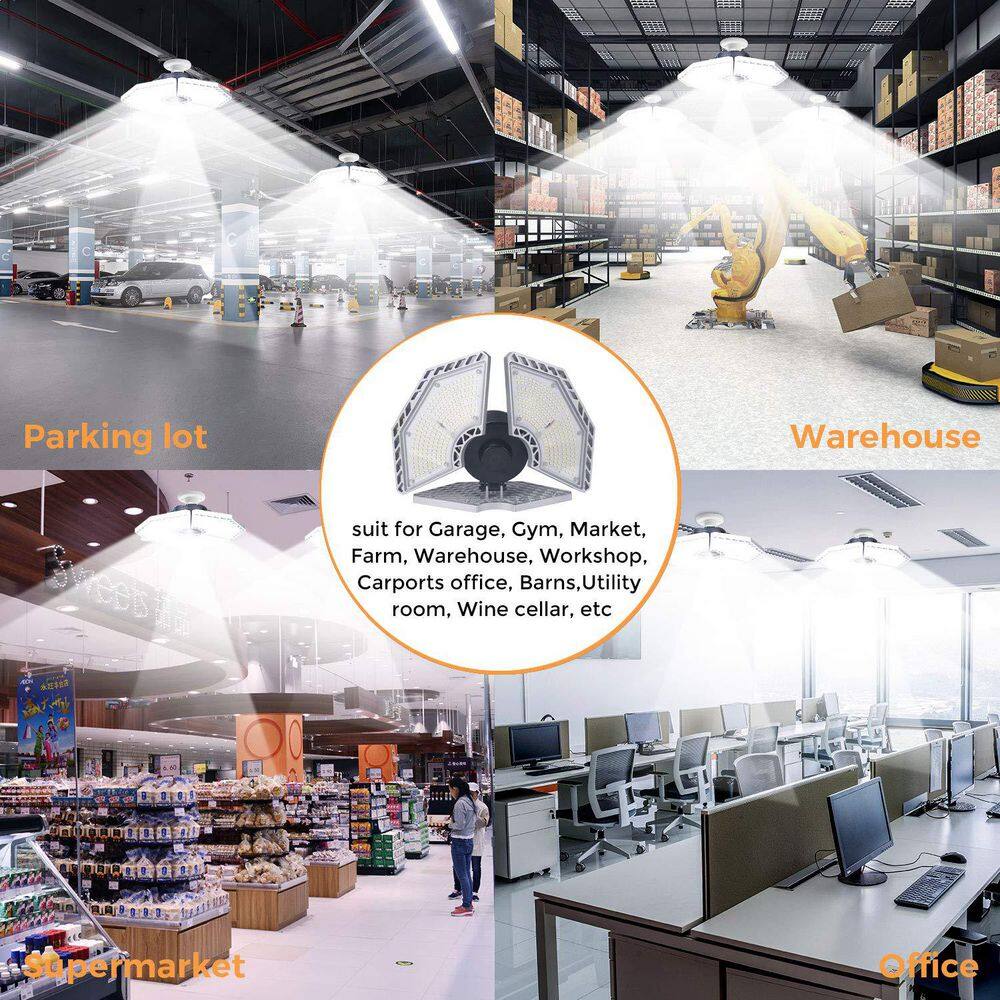 10.6 in. 6000K LED Garage Lights, 140-Watt 18500 Lumens Garage Ceiling Lighting White - Hercitys