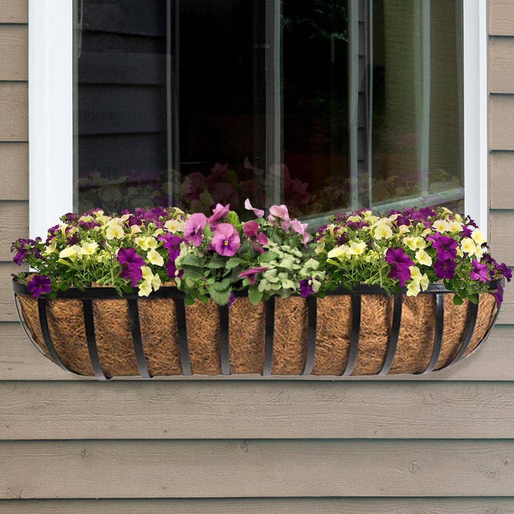 36 in. x 7.3 in. Black Metal English Trough with Coco Liner - Hercitys