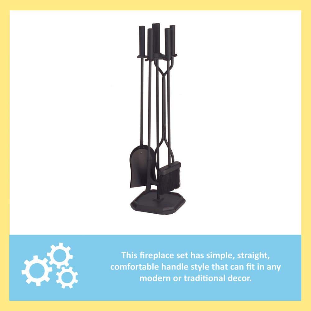 29.5 in. Tall 5-Piece Black Neoclassic Fireplace Tool Set with Square Base - Hercitys