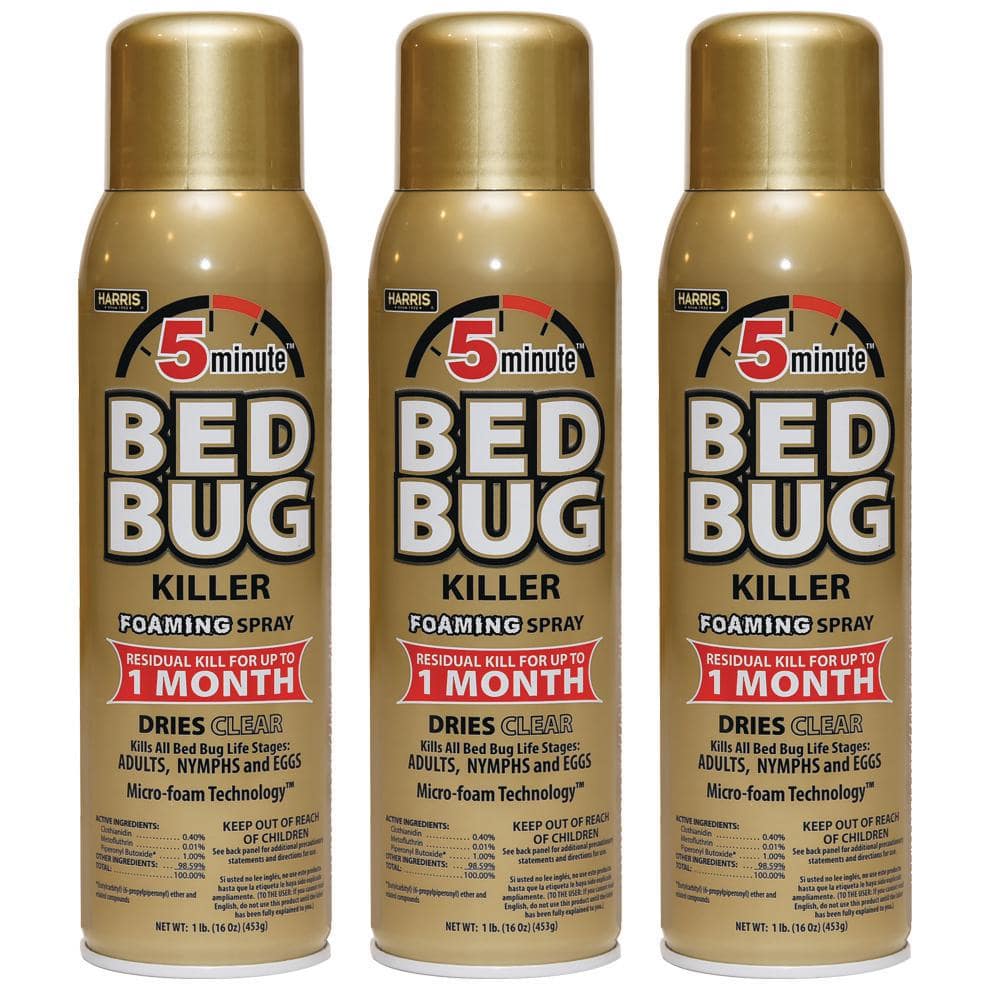 16 oz. 5-Minute Bed Bug Killer Foaming Spray/Kills All Life Stages (3-Pack) - Hercitys