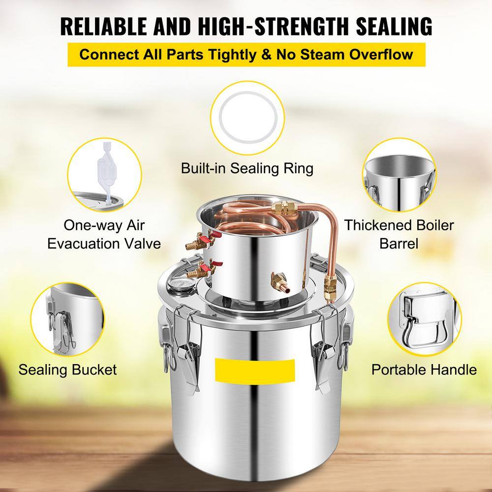 13.2Gal./50L Alcohol Still, Copper Tube Alcohol Distiller, Whiskey Making Kit with Built-In Thermometer+Circulating Pump - Hercitys