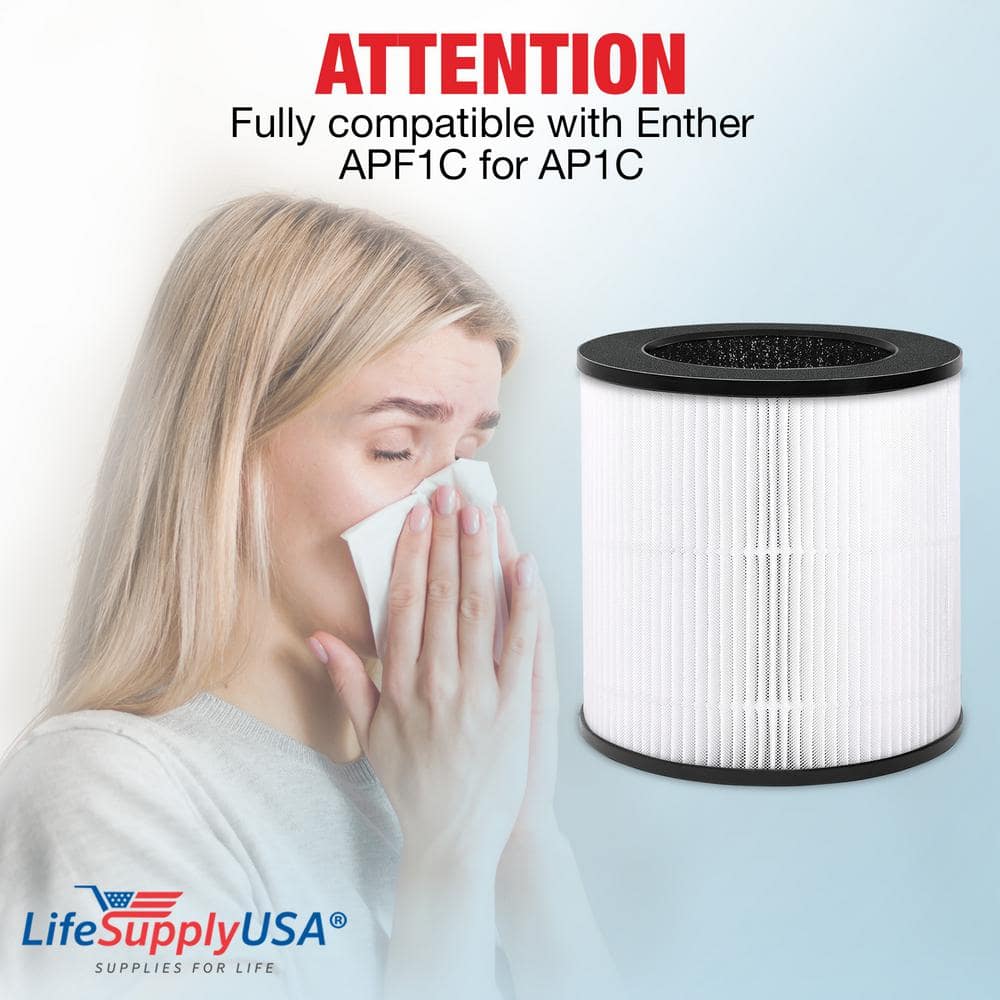 3-in-1 True HEPA Air Purifier Replacement Filter plus Pre-Filter plus Carbon Filter Compatible w/ Enther APF1C for AP1C - Hercitys