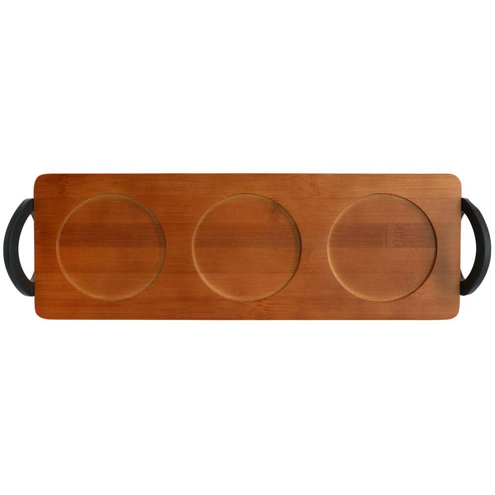 4-Piece 15 in. Bamboo Tray and Condiment Server Set in Golden Brown - Hercitys