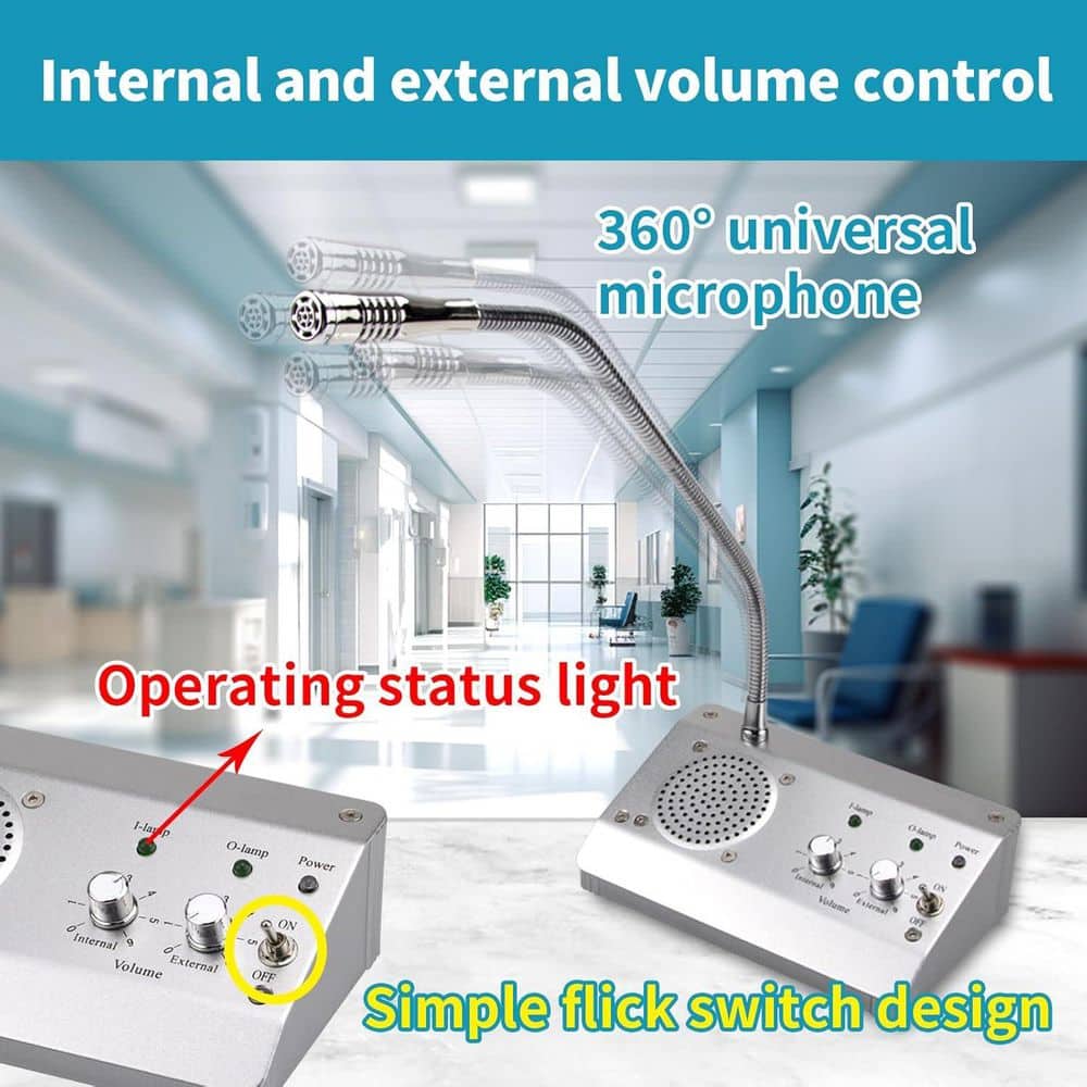 2-Way Intercom System with High Power Speaker and Microphone for Teller Windows in Banks and Offices - Hercitys