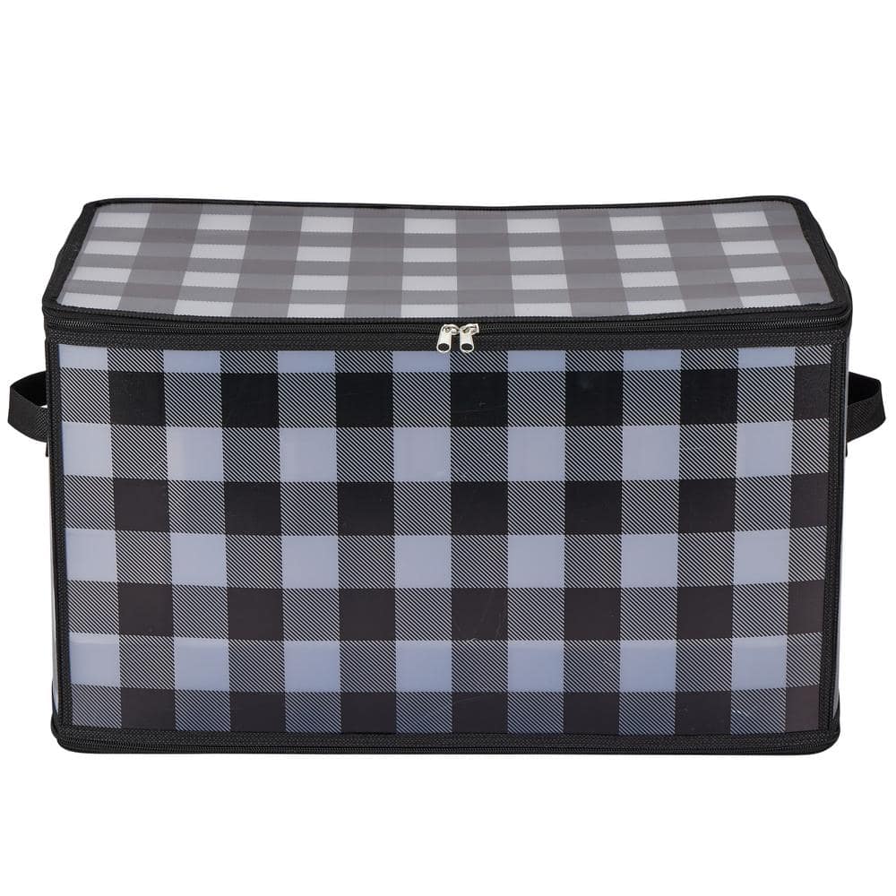 11.8 in. H Black and White Nylon Buffalo Plaid 112-Count Ornament Organizer - Hercitys